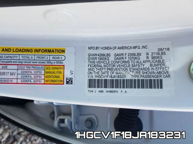 1HGCV1F18JA183231 фото 2
