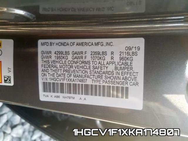 1HGCV1F1XKA174807 фото 2