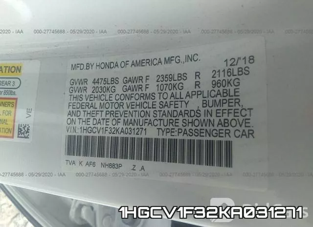 1HGCV1F32KA031271 фото 10