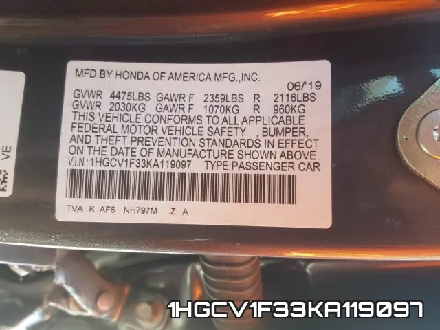 1HGCV1F33KA119097 фото 2