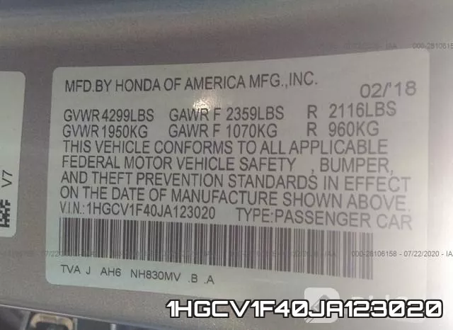 1HGCV1F40JA123020 фото 10