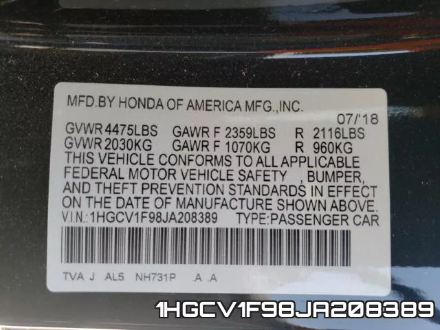 1HGCV1F98JA208389 фото 2