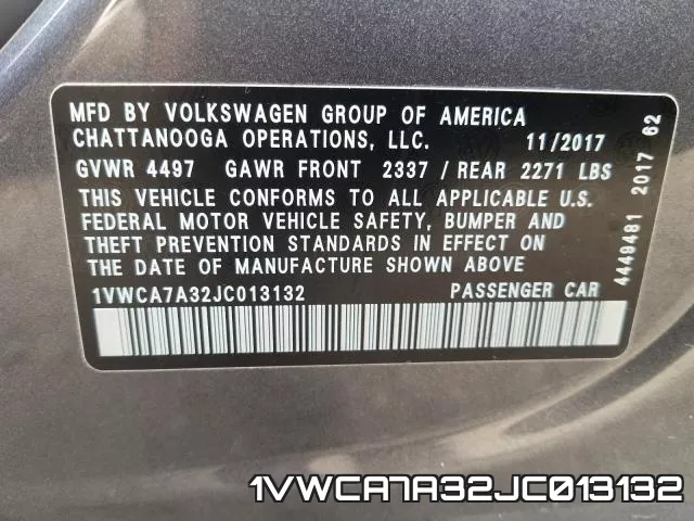 1VWCA7A32JC013132 фото 2