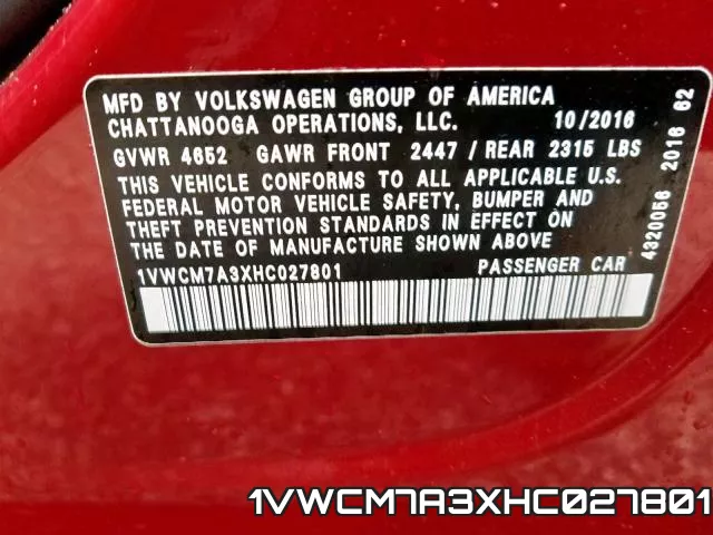 1VWCM7A3XHC027801 фото 2