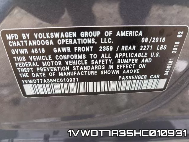1VWDT7A35HC010931 фото 2