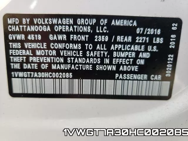 1VWGT7A30HC002085 фото 2