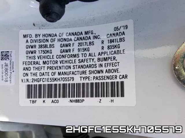 2HGFC1E55KH705579 фото 2
