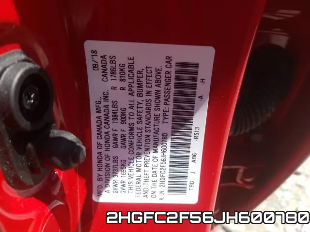 2HGFC2F56JH600780 фото 2
