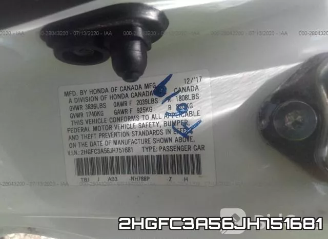 2HGFC3A56JH751681 фото 10
