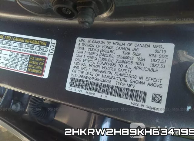 2HKRW2H89KH634795 фото 10