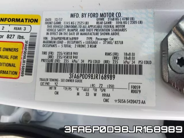 3FA6P0D98JR168989 фото 2