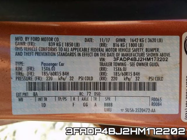 3FADP4BJ2HM172202 фото 2