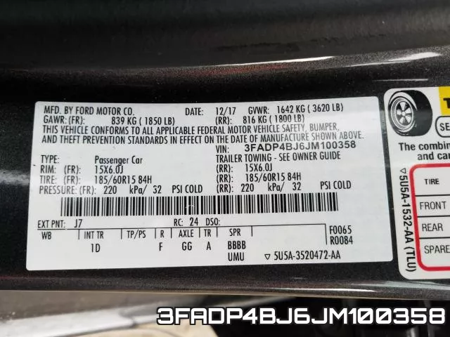 3FADP4BJ6JM100358 фото 2