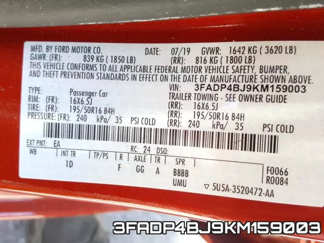 3FADP4BJ9KM159003 фото 2