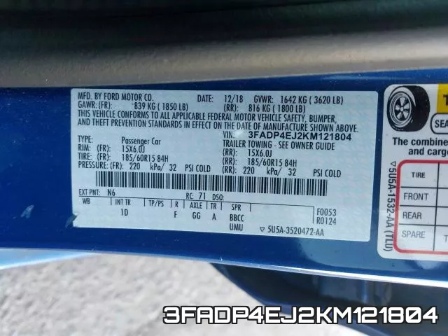 3FADP4EJ2KM121804 фото 2