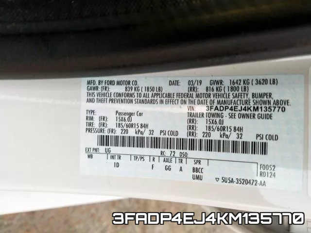 3FADP4EJ4KM135770 фото 2