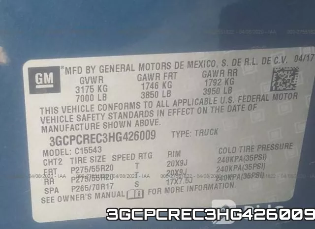 3GCPCREC3HG426009 фото 10