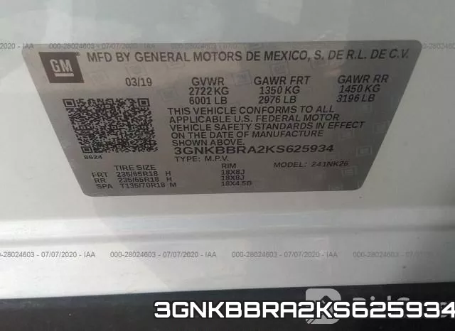 3GNKBBRA2KS625934 фото 10