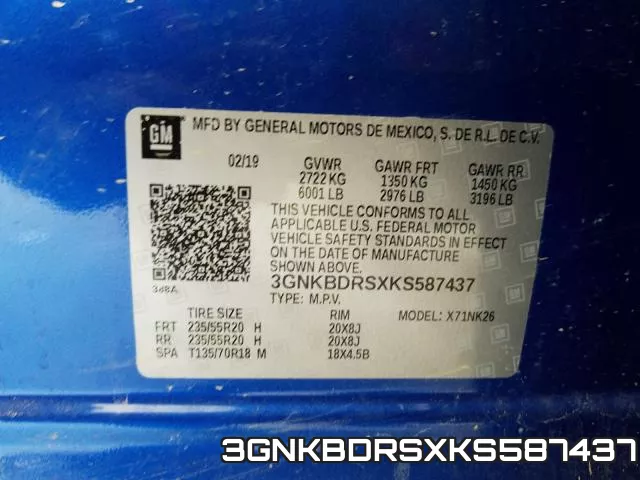 3GNKBDRSXKS587437 фото 2