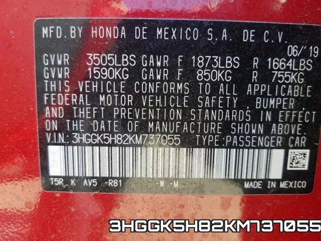3HGGK5H82KM737055 фото 2