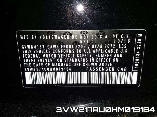 3VW217AU0HM019184 фото 2