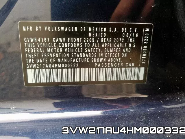 3VW217AU4HM000332 фото 2