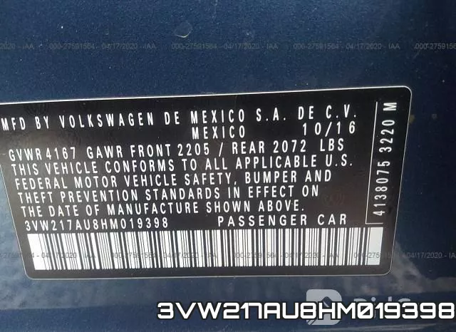 3VW217AU8HM019398 фото 10