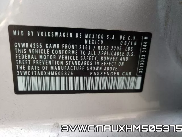 3VWC17AUXHM505375 фото 2