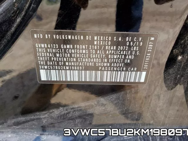3VWC57BU2KM198097 фото 2