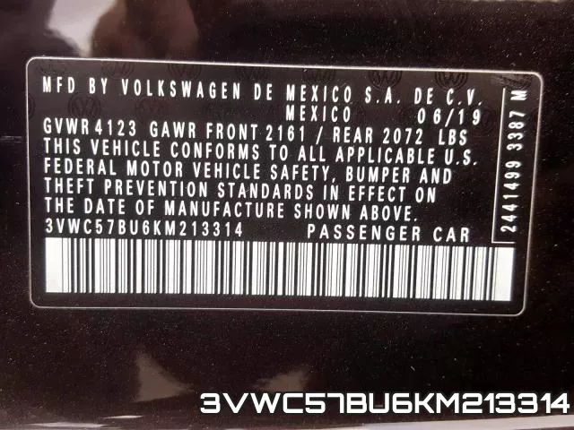 3VWC57BU6KM213314 фото 2