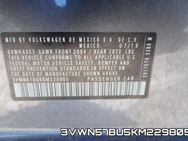 3VWN57BU5KM229805 фото 2