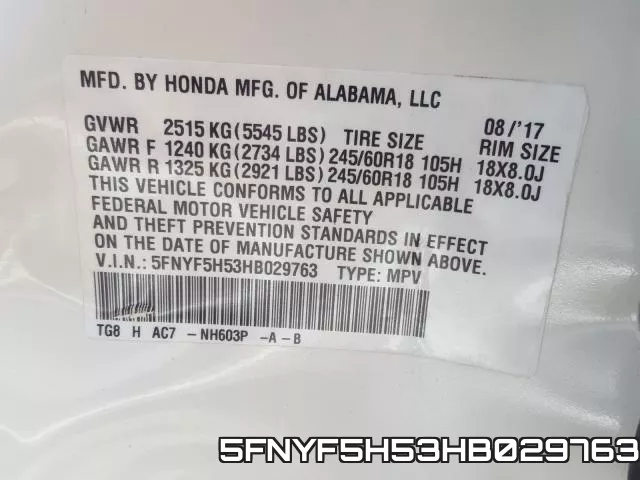 5FNYF5H53HB029763 фото 2