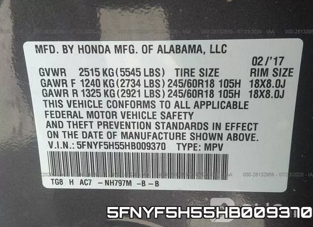5FNYF5H55HB009370 фото 10
