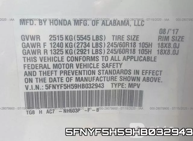 5FNYF5H59HB032943 фото 10