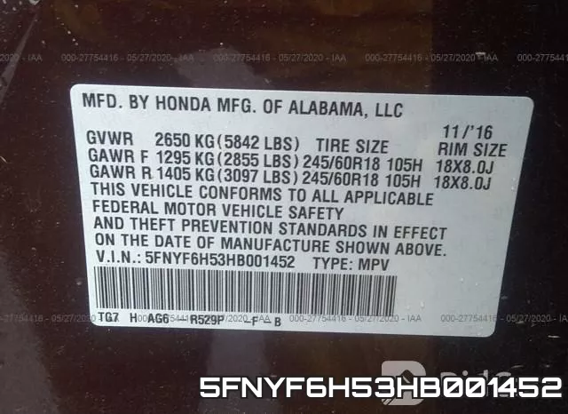 5FNYF6H53HB001452 фото 10