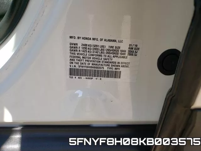 5FNYF8H08KB003575 фото 2