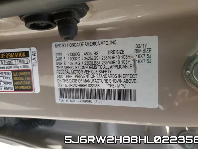 5J6RW2H88HL022358 фото 2