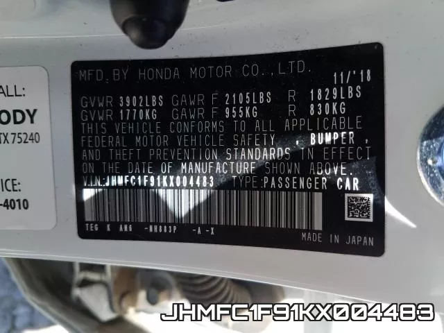 JHMFC1F91KX004483 фото 2