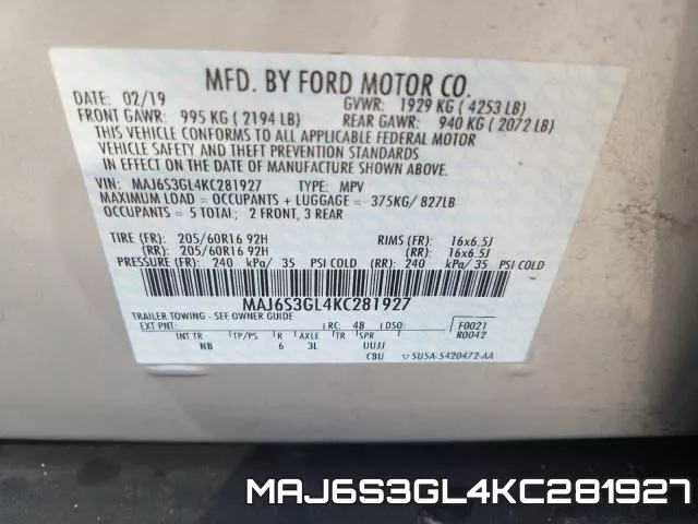MAJ6S3GL4KC281927 фото 2