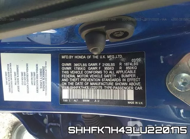 SHHFK7H43LU220175 фото 10