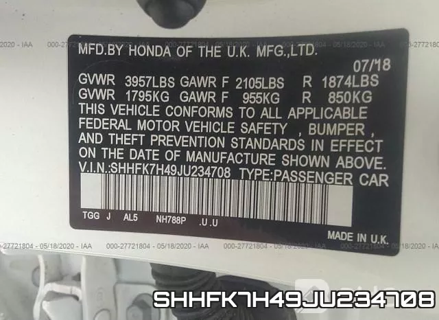 SHHFK7H49JU234708 фото 10
