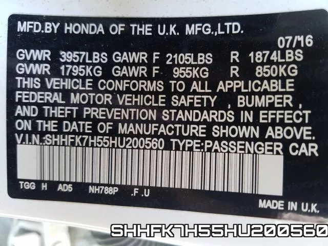 SHHFK7H55HU200560 фото 2