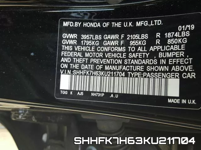 SHHFK7H63KU211704 фото 2