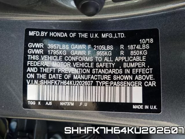 SHHFK7H64KU202607 фото 2