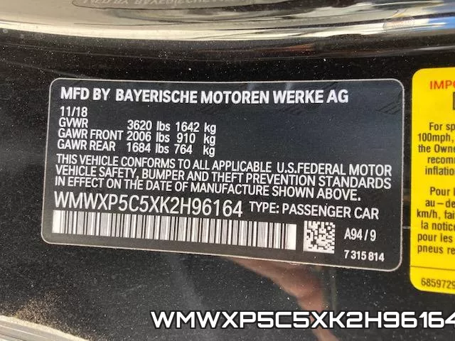 WMWXP5C5XK2H96164 фото 2