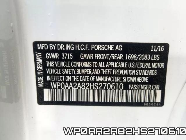 WP0AA2A82HS270610 фото 2