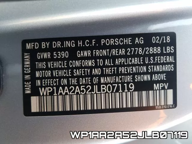 WP1AA2A52JLB07119 фото 2