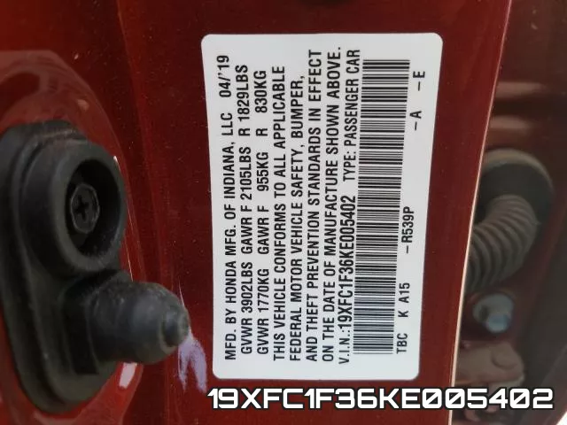 19XFC1F36KE005402 фото 2