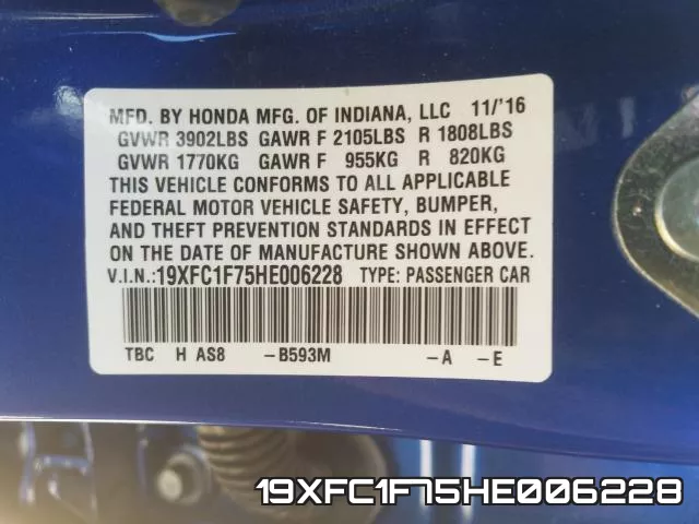 19XFC1F75HE006228 фото 2