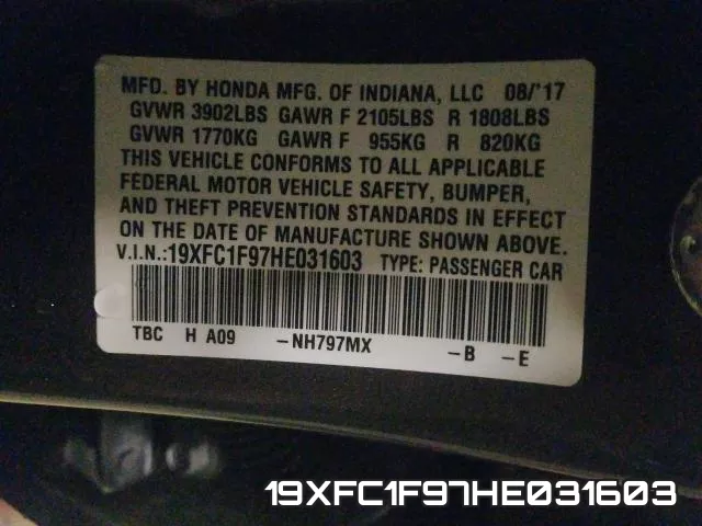19XFC1F97HE031603 фото 2